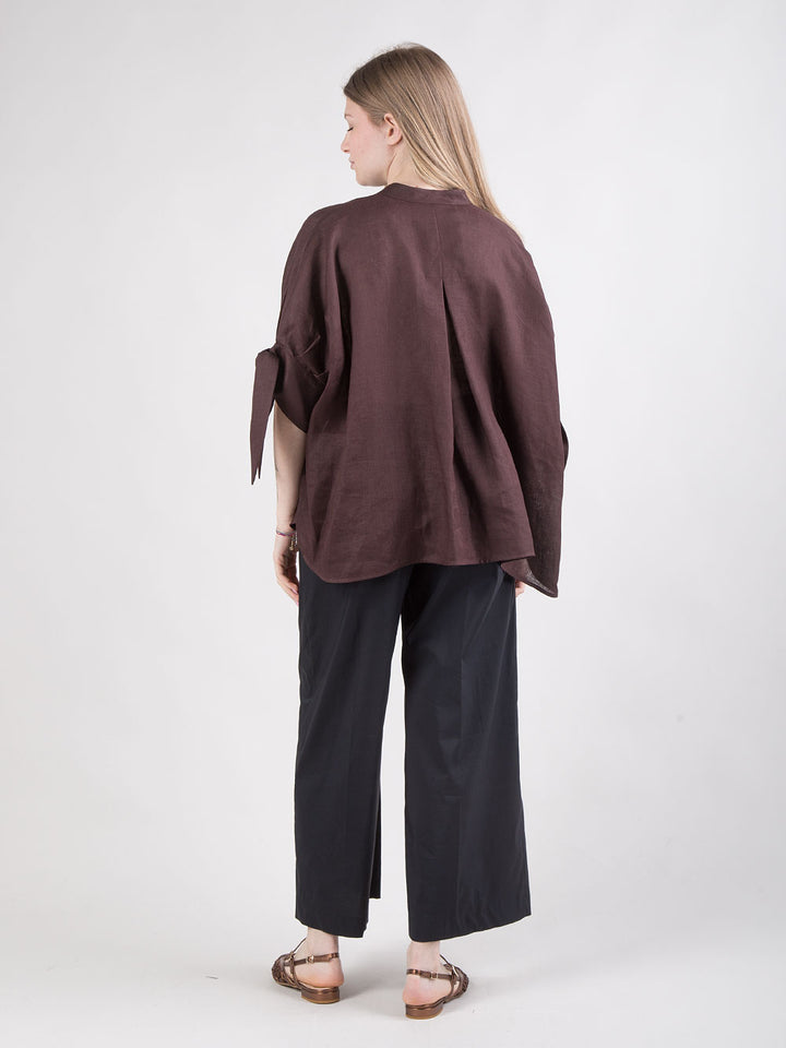 Camicia manica corta con nastri da annodare
