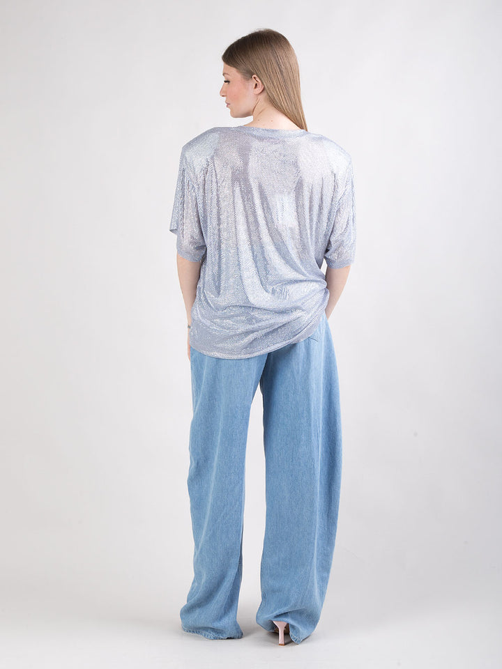 T-shirt in tulle con mini hotfix