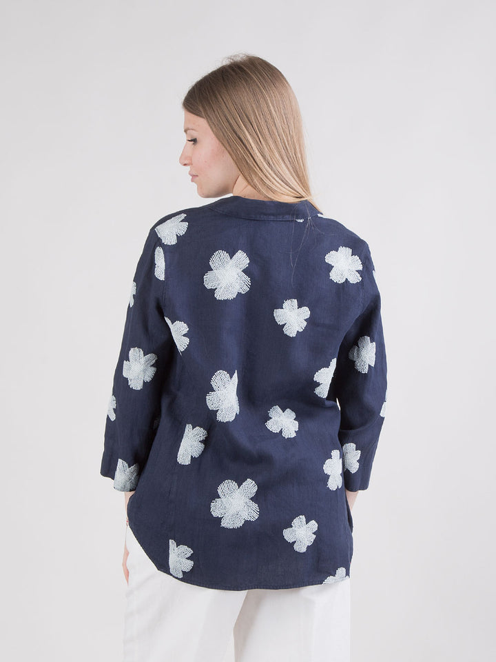 Camicia in lino con ricami floreali