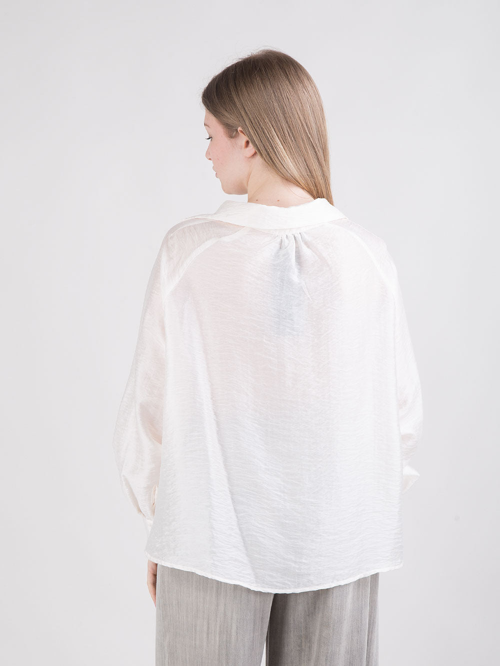 Blusa con rouches e maniche a palloncino