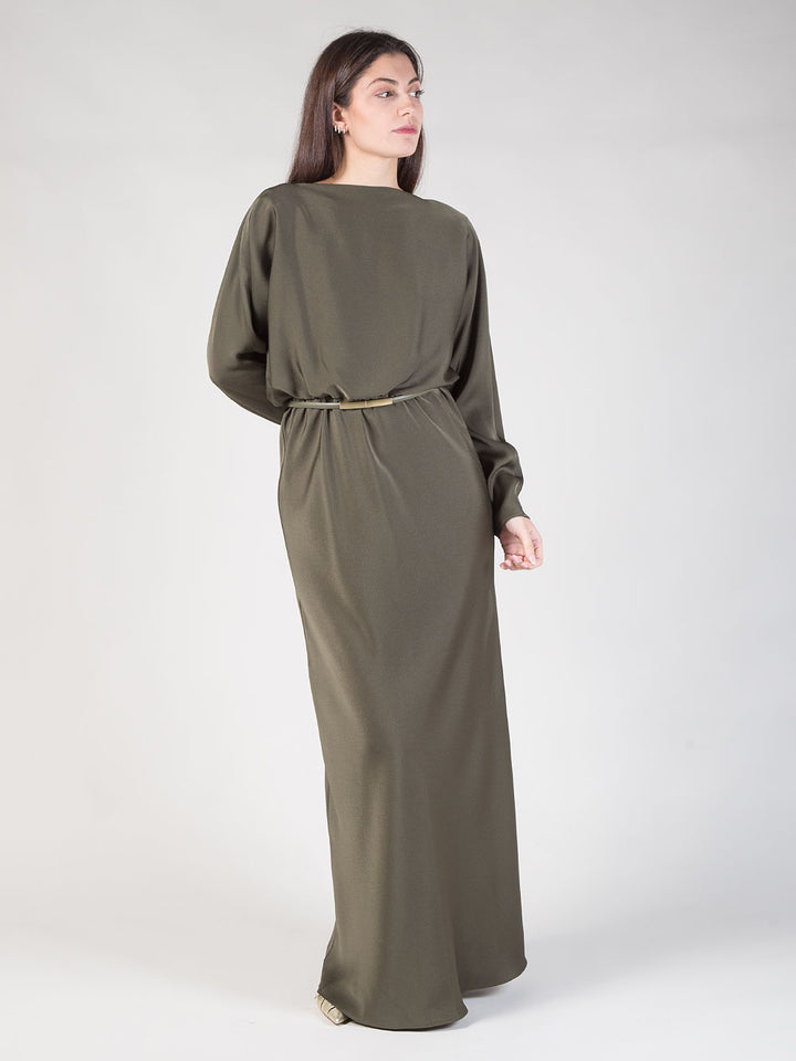 Abito pentola in raso verde foresta