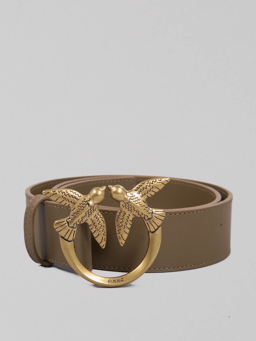 LOVE BERRY BELT IN SMOOTH OLIVE GREEN LEATHER WITH LOVE BIRDS BUCKLE
