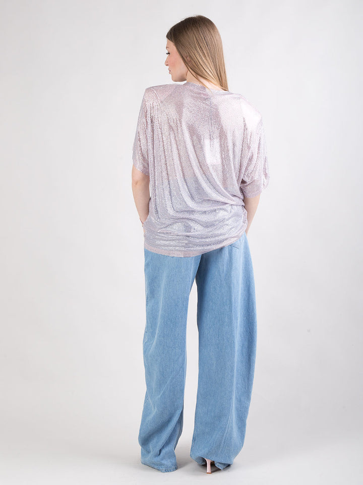 T-shirt in tulle con mini hotfix