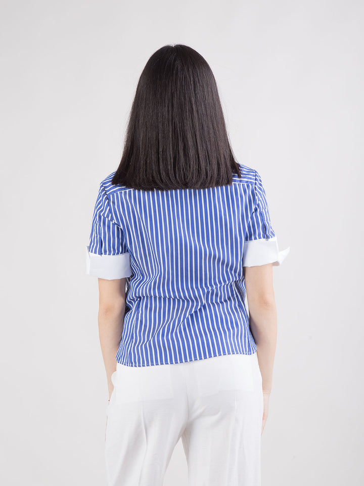 Camicia a righe in popeline di cotone stretch