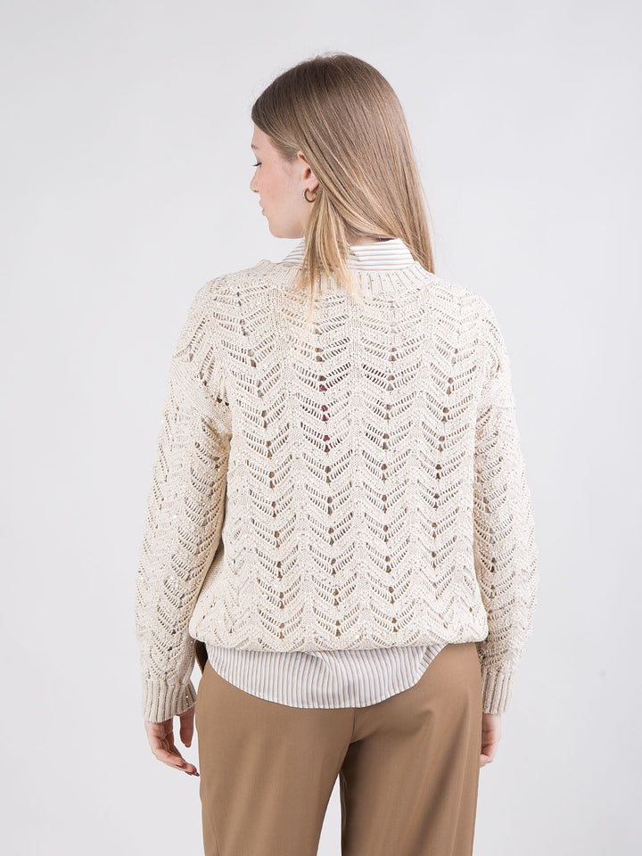 Maglia Chevron traforata con micro paillettes