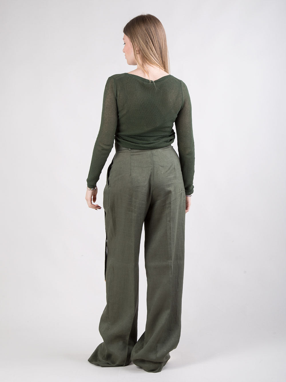Pantalone a vita alta in lino