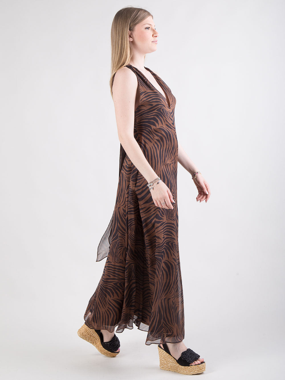 Abito lungo in chiffon di seta
