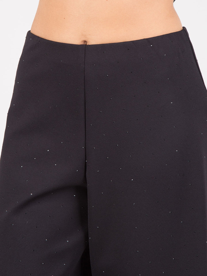 Pantaloni wide leg strass