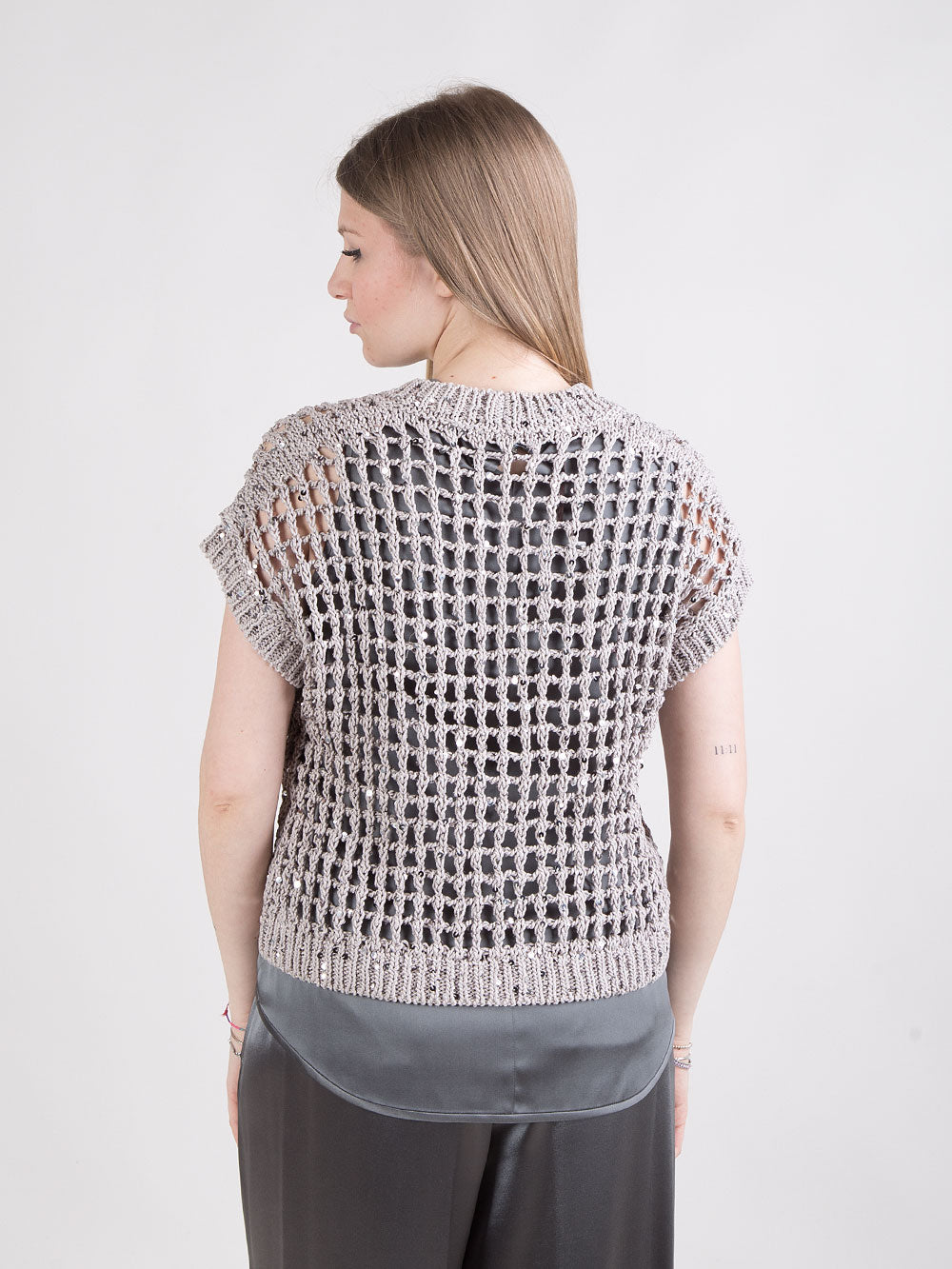 Cardigan a rete con maxi paillettes