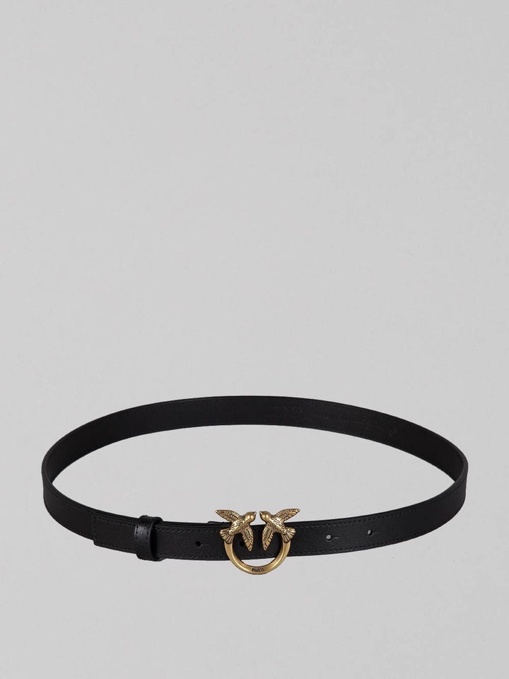 LOVE BERRY BELT IN BLACK SMOOTH LEATHER WITH LOVE BIRDS BUCKLE