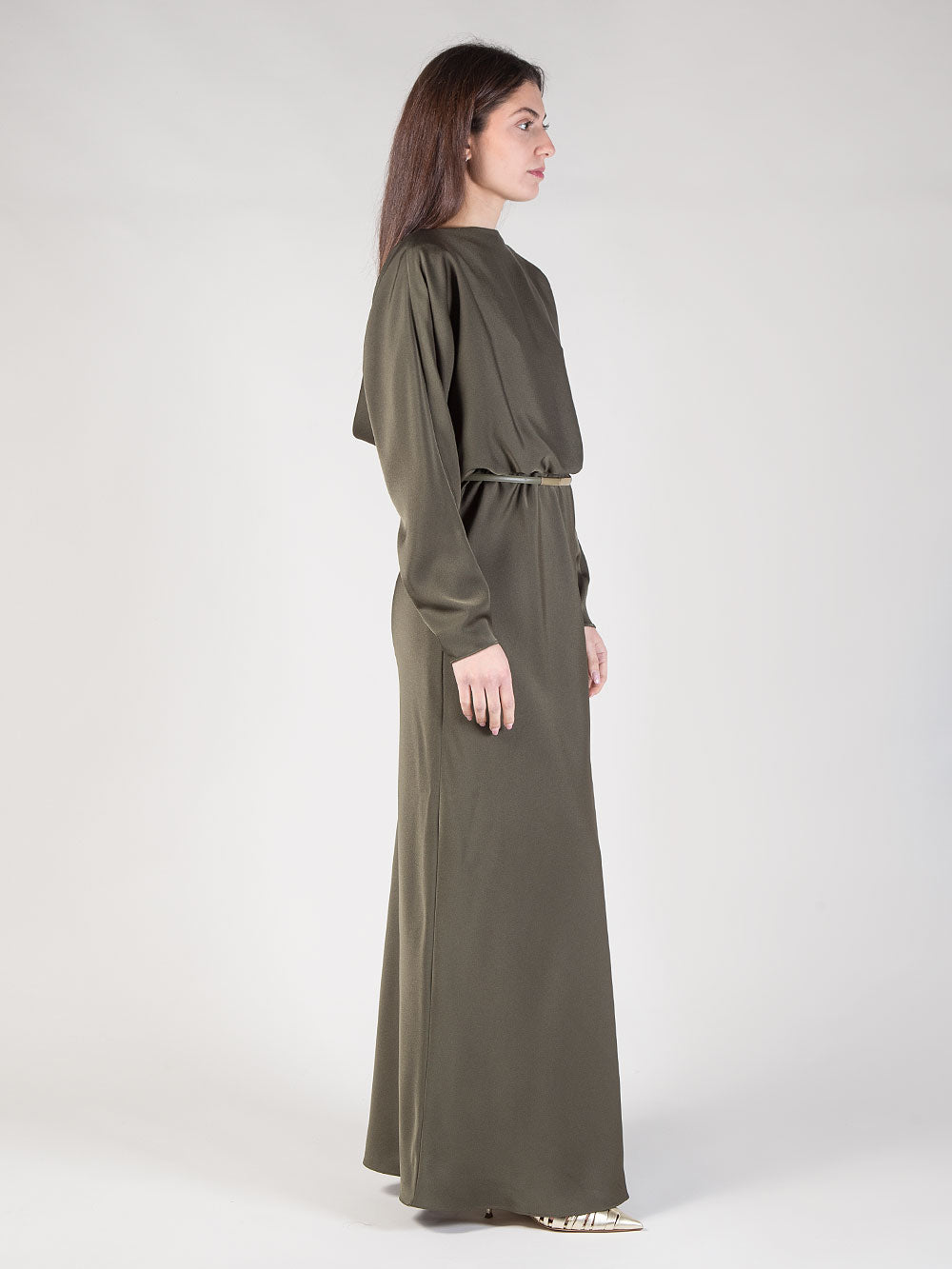 Abito pentola in raso verde foresta