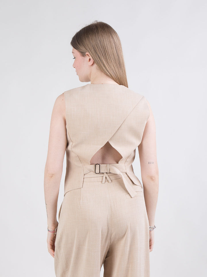 Gilet beige smanicato