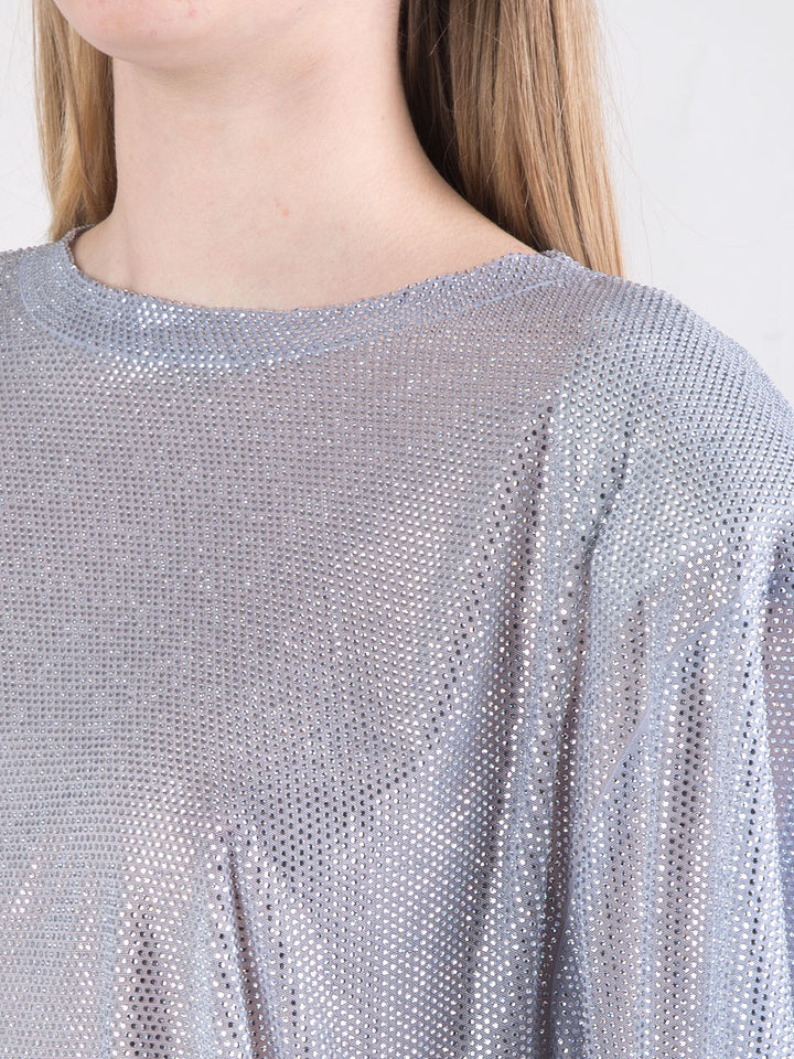 T-shirt in tulle con mini hotfix