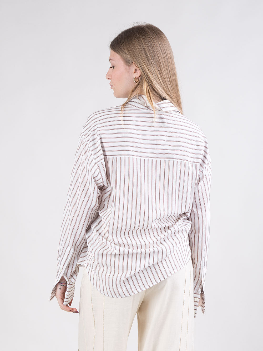 Camicia fluida a righe con ricamo