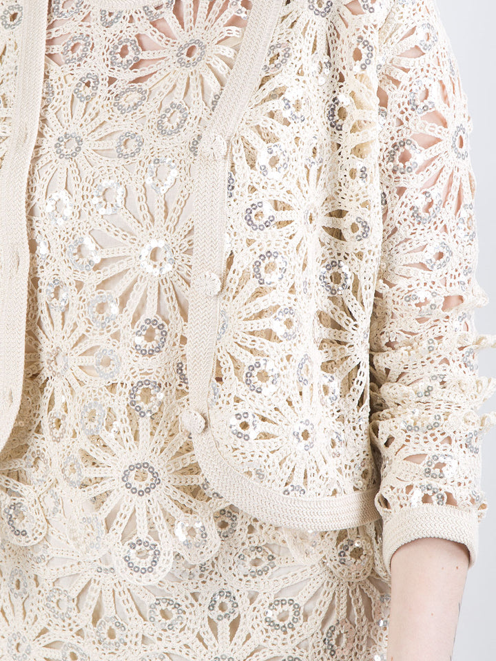 Cardigan crochet con paillettes