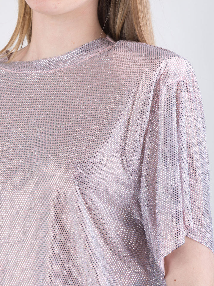 T-shirt in tulle con mini hotfix