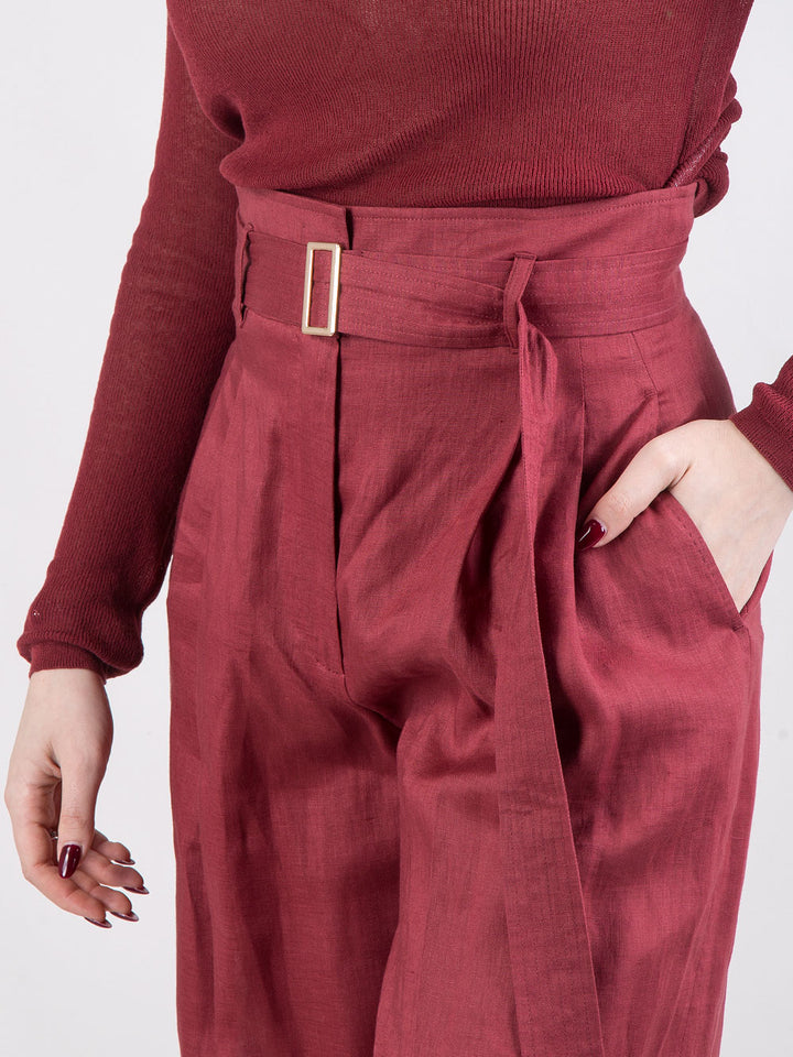 Pantalone a vita alta in lino