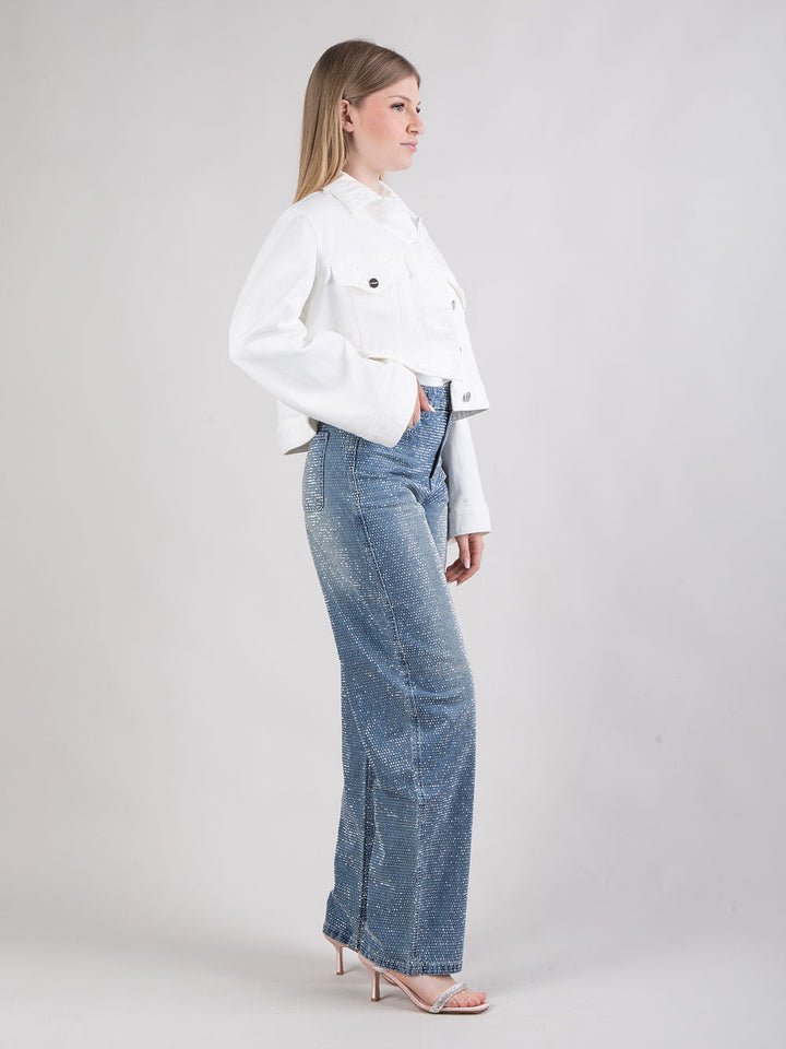 Denim baggy con micro strass