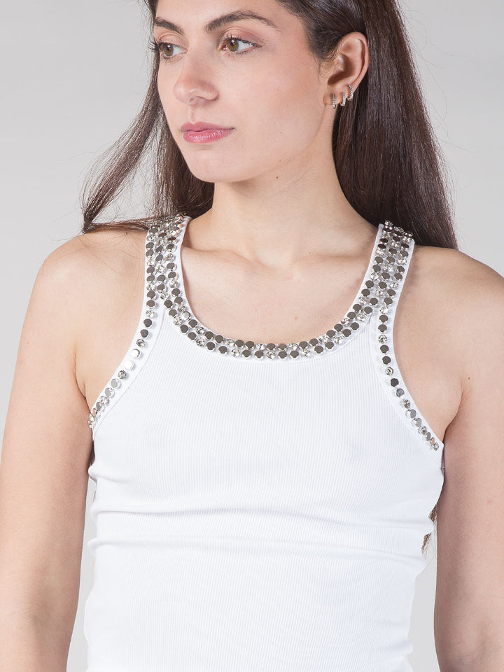 Top canotta con ricami gioiello