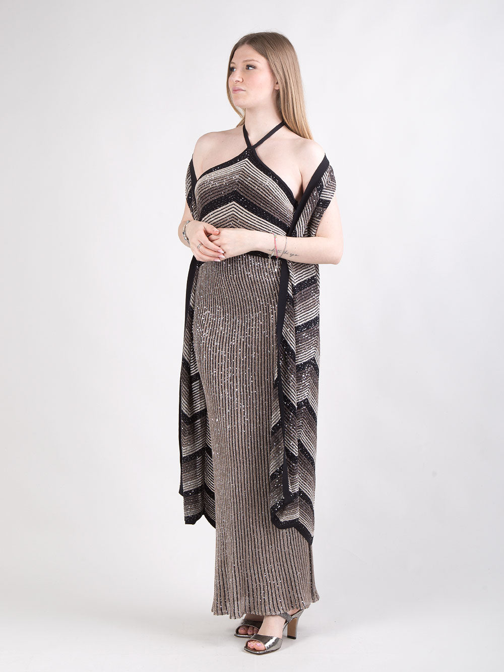 Abito degradé lungo con gilet
