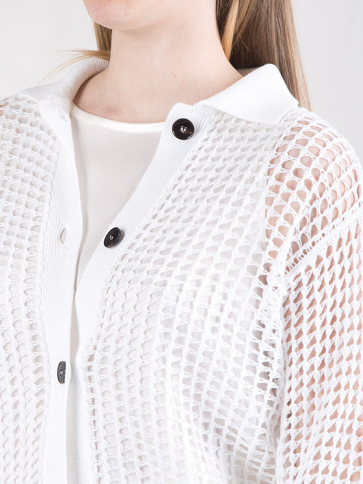 Cardigan traforato con bottoni a contrasto