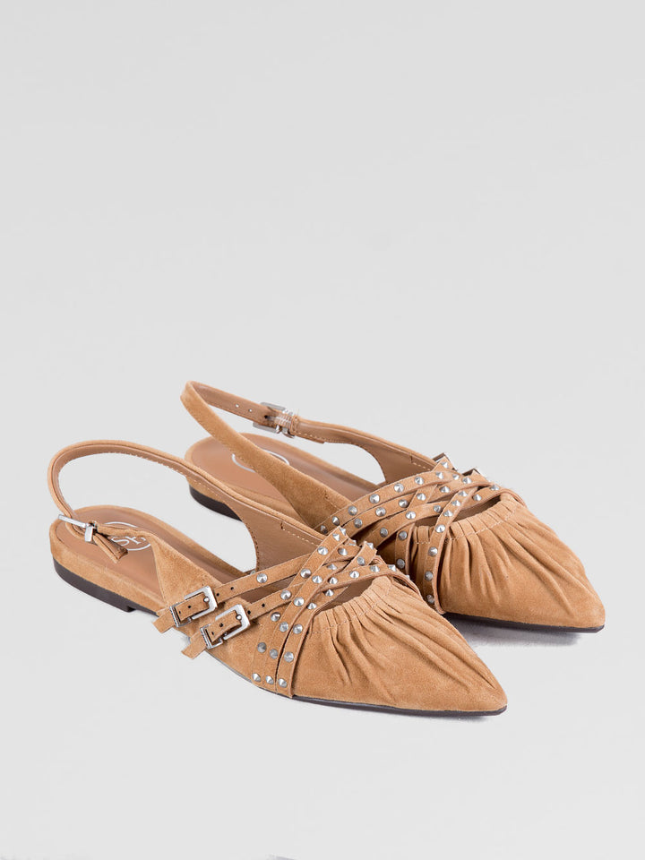 Ballerina flat a punta con borchie argento