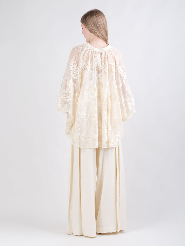 Pantalone ampio con pinces colore vaniglia
