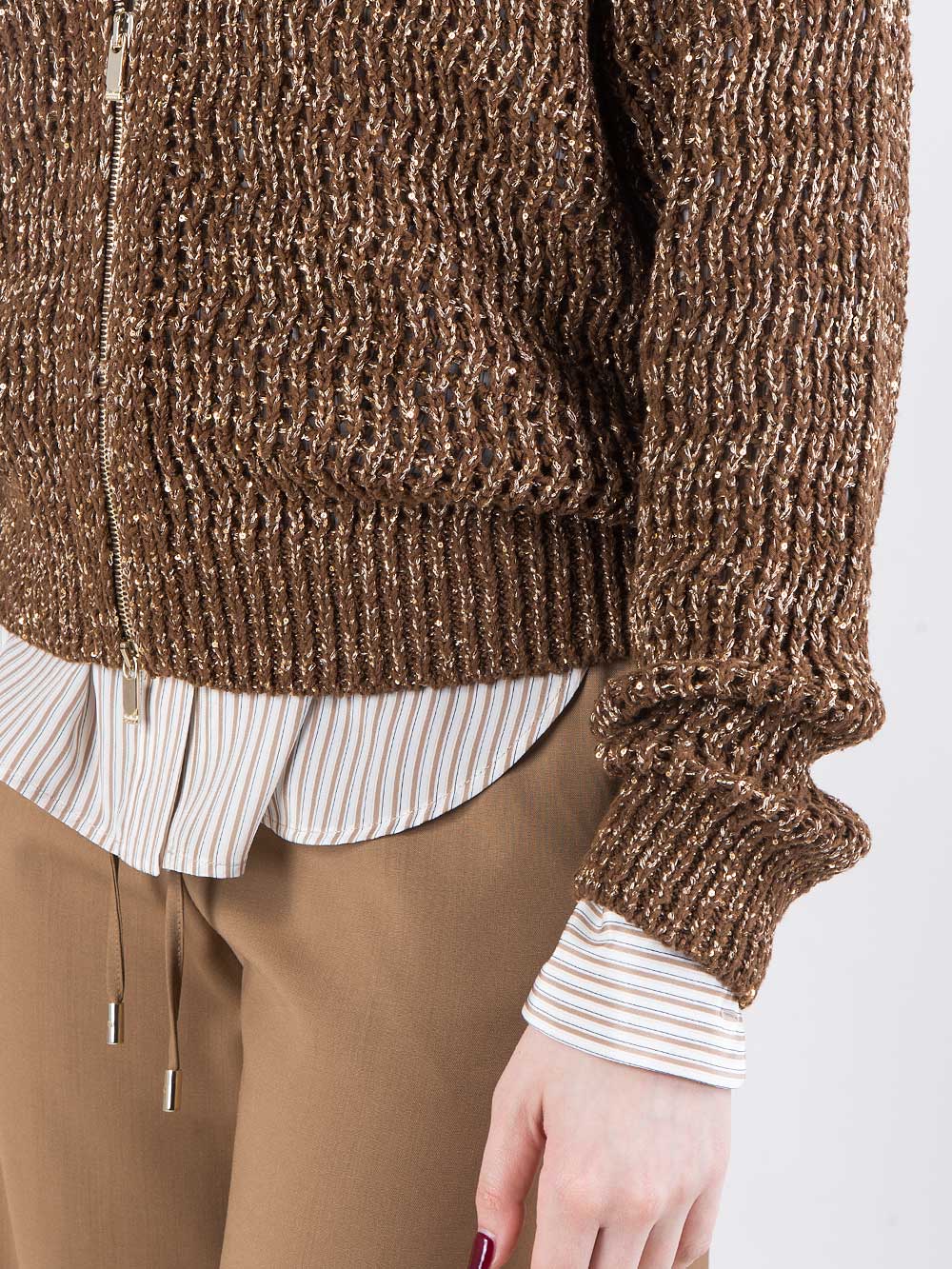 Cardigan in cotone a rete con paillettes e zip