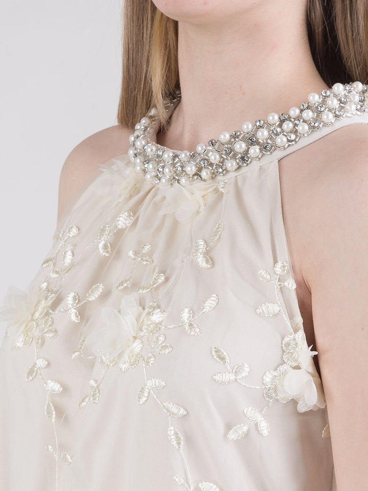 Abito midi in tulle ricamato con dettagli gioiello