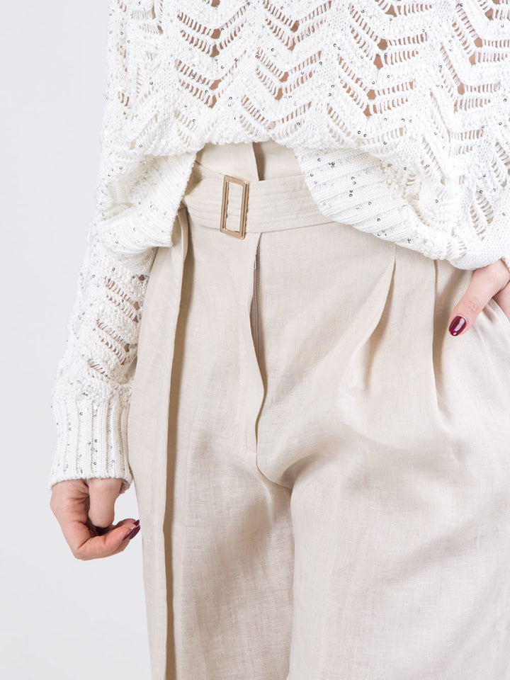 Pantalone a vita alta in lino