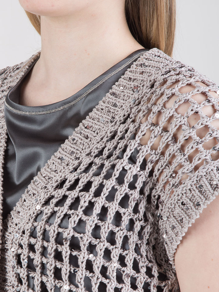 Cardigan a rete con maxi paillettes