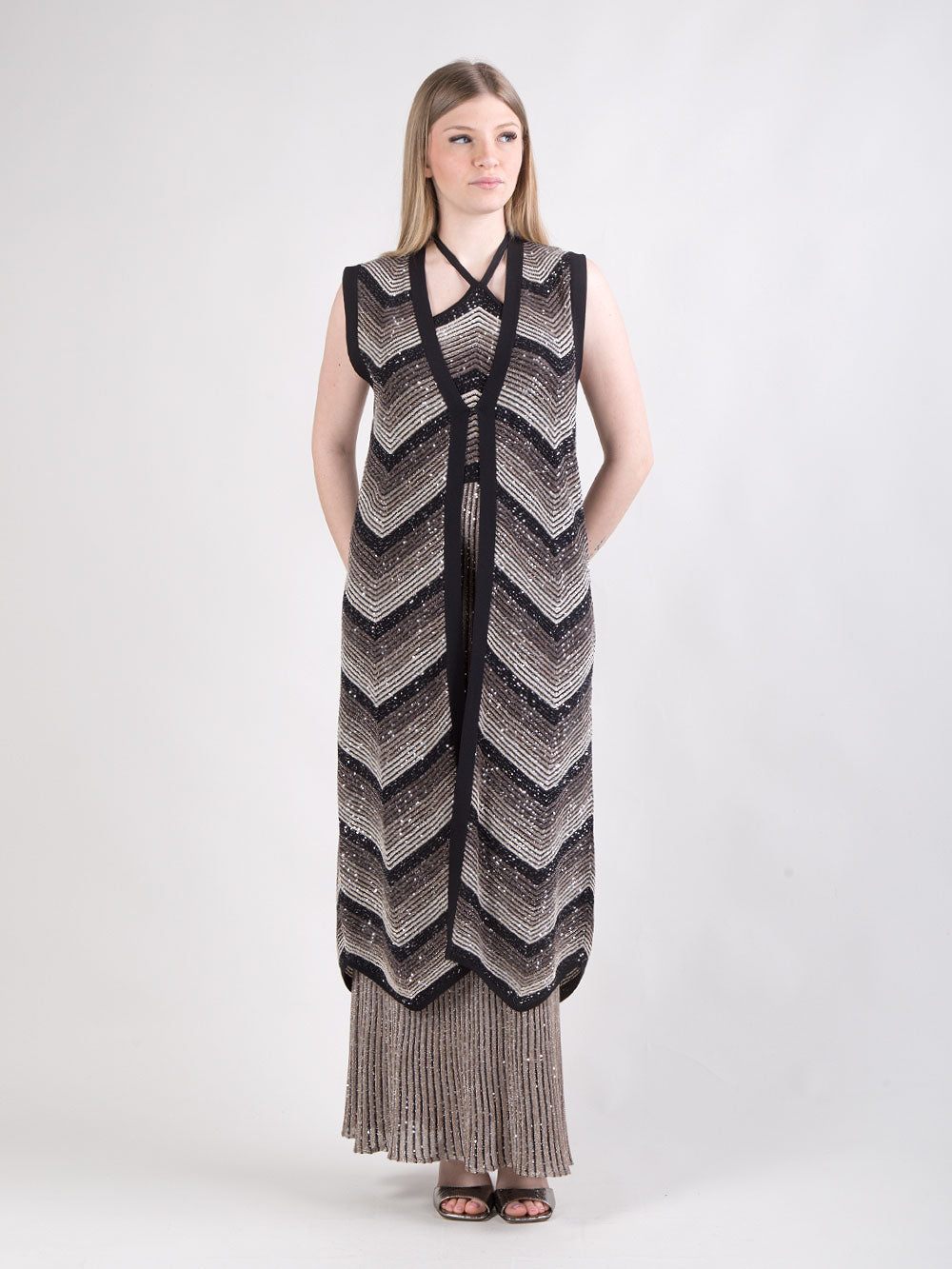 Abito degradé lungo con gilet