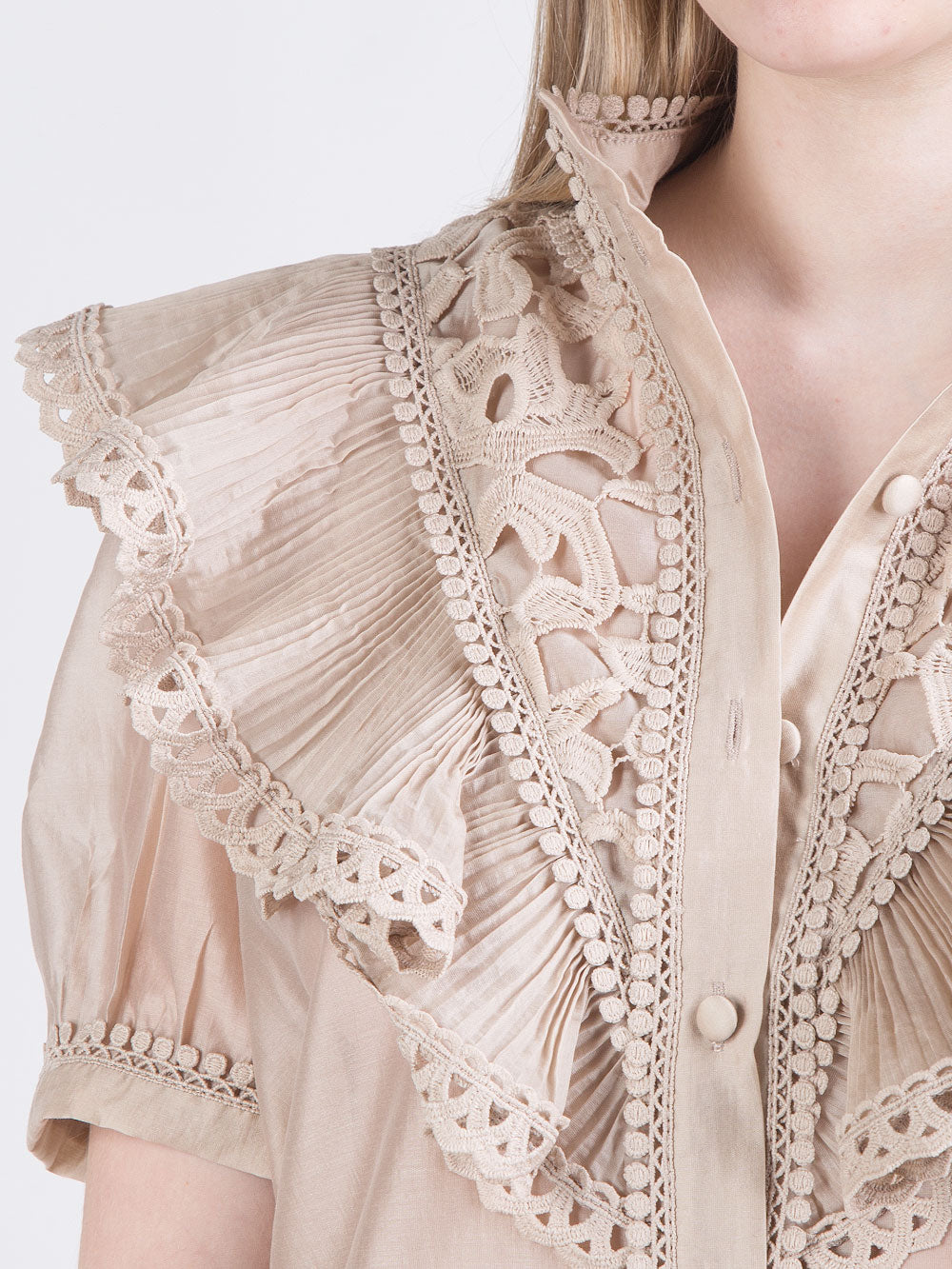 Completo in pizzo beige