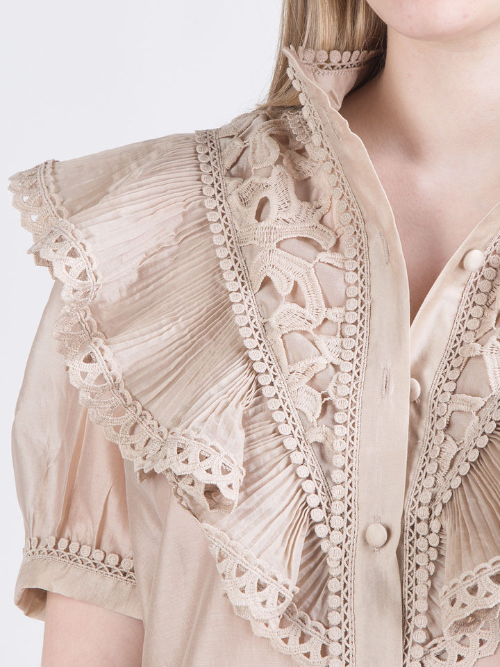 Completo in pizzo beige