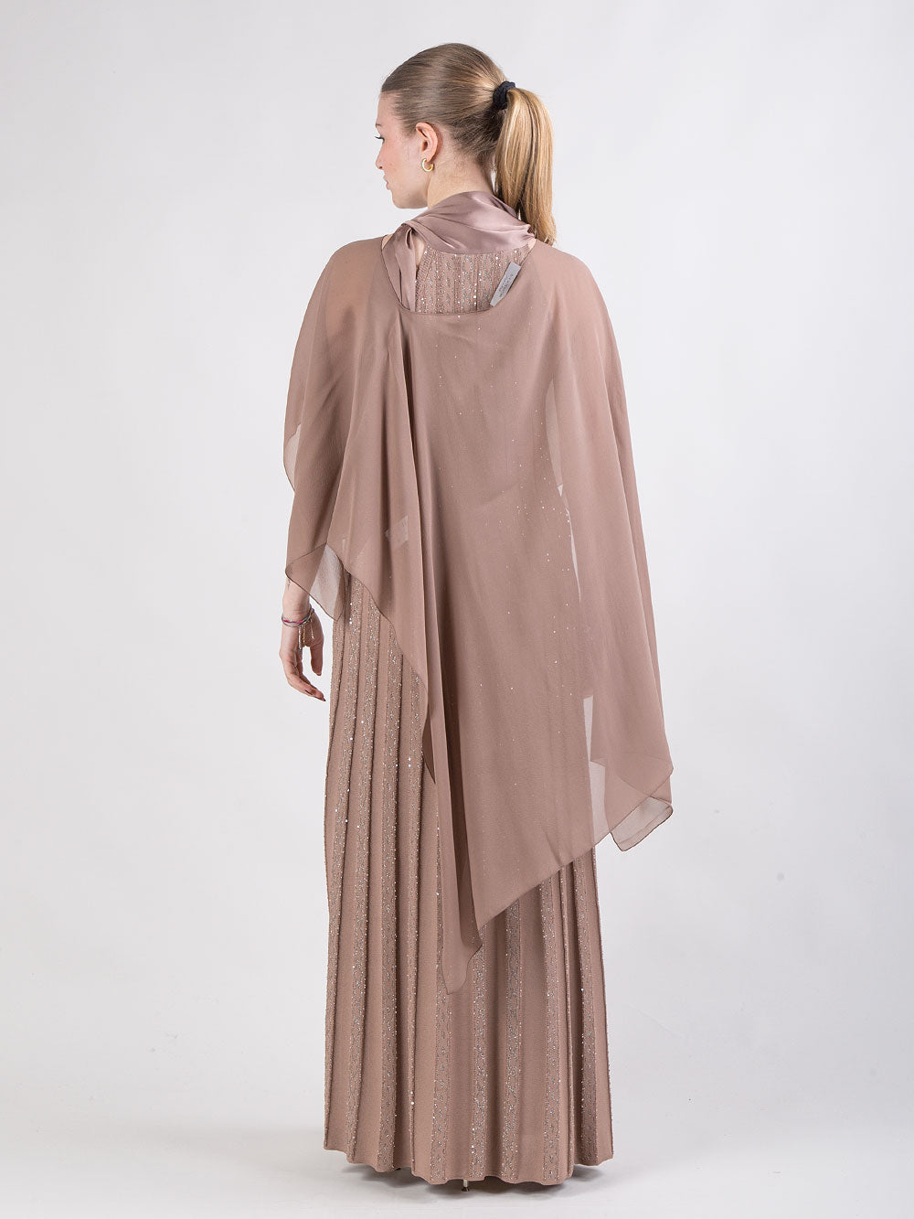 abito midi plisse con poncho