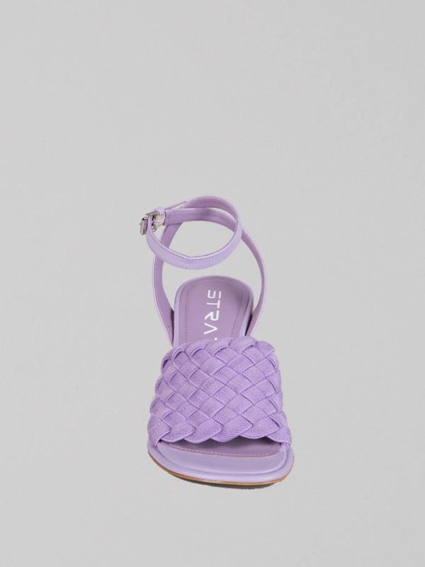 SANDALI IN PELLE CON FASCIA IN TESSUTO INTRECCIATO