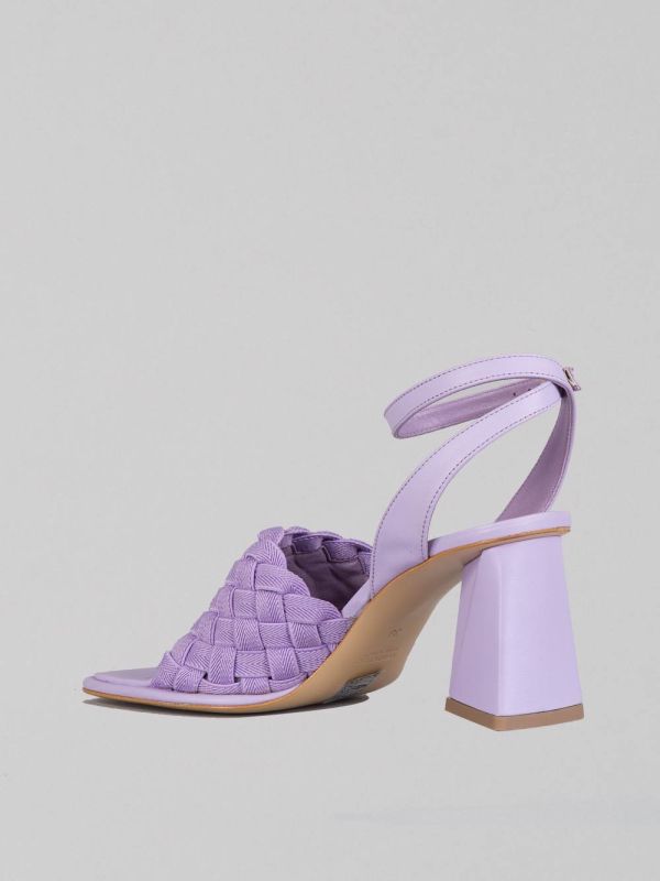 SANDALI IN PELLE CON FASCIA IN TESSUTO INTRECCIATO