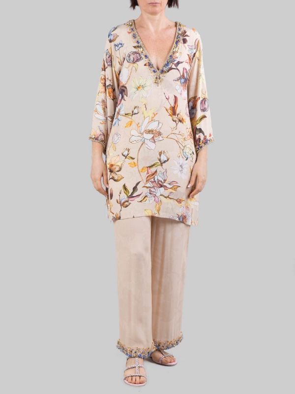 ABITO CAMICIA A FANTASIA DECORATO CON PERLINE,