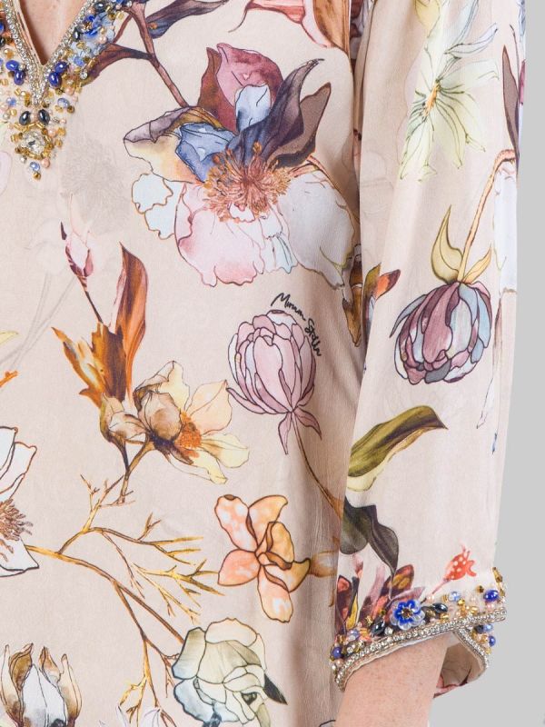 ABITO CAMICIA A FANTASIA DECORATO CON PERLINE,