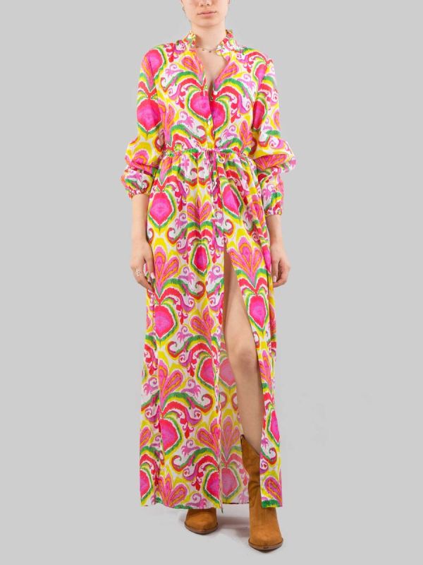 JODIE LONG CHEMISIER DRESS IN IKAT PATTERN COTTON