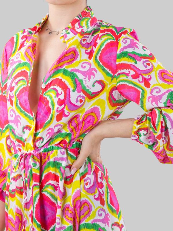 JODIE LONG CHEMISIER DRESS IN IKAT PATTERN COTTON