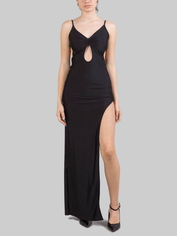 ABITO LUNGO IN LYCRA BRILLANTE CON SPACCO