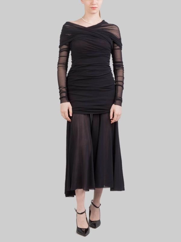 ABITO LUNGO NERO IN TULLE ELASTICIZZATO