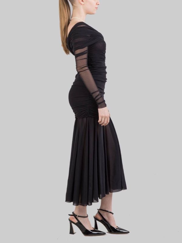 ABITO LUNGO NERO IN TULLE ELASTICIZZATO