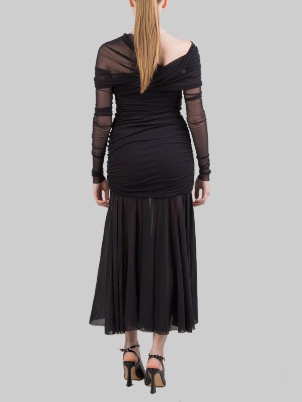 ABITO LUNGO NERO IN TULLE ELASTICIZZATO