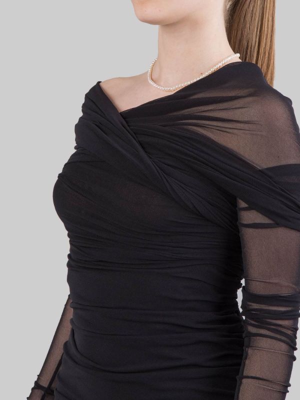 ABITO LUNGO NERO IN TULLE ELASTICIZZATO