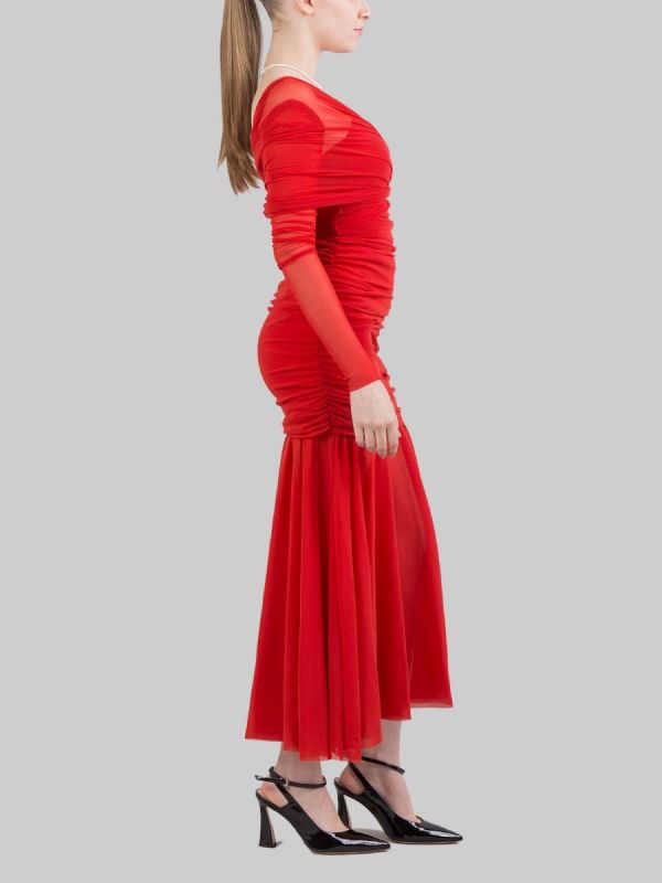 ABITO LUNGO ROSSO IN TULLE ELASTICIZZATO