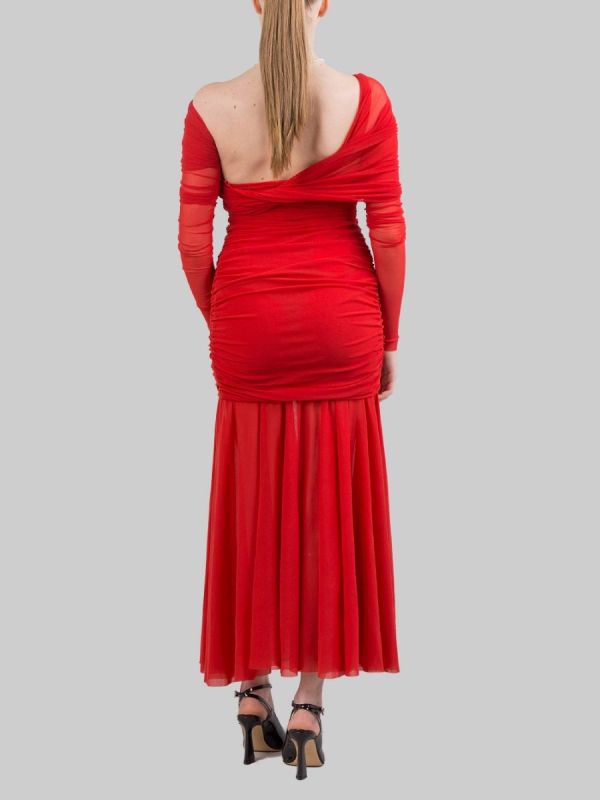 ABITO LUNGO ROSSO IN TULLE ELASTICIZZATO