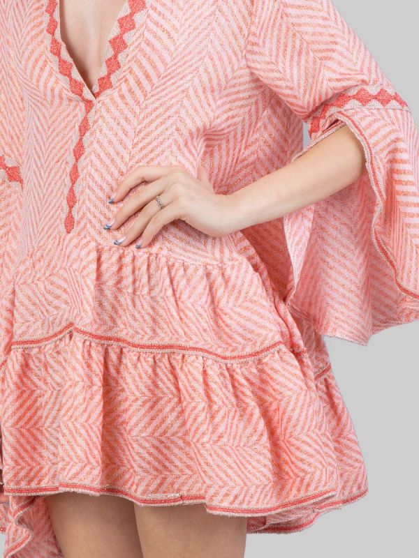 ABITO MINI A FANTASIA SPIGA IN MISTO LINO CON FILI DI LUREX