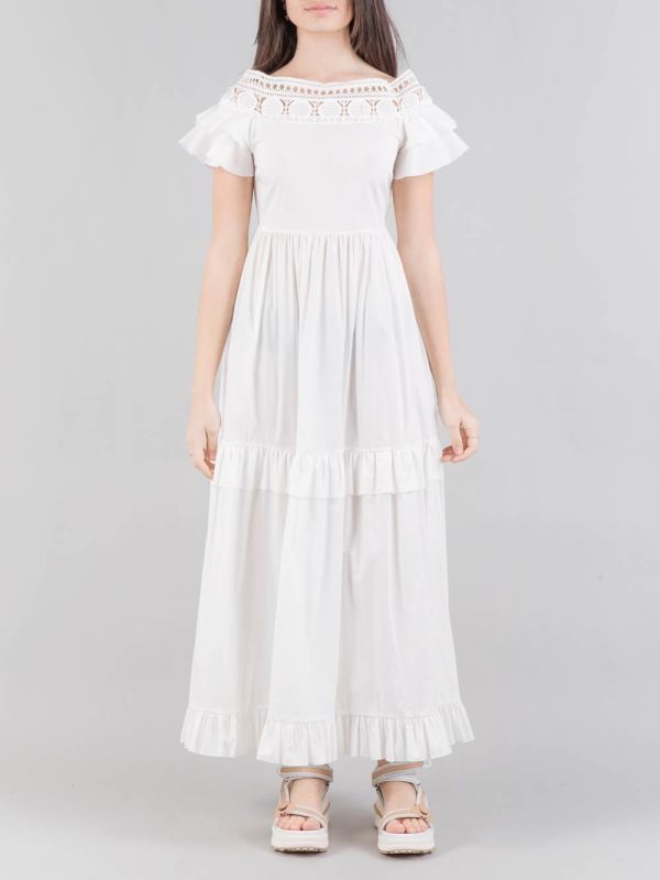 LONG DRESS WITH EMBROIDERY AND RUFFLES